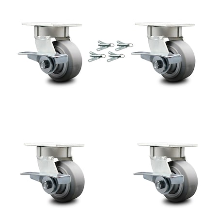 Service Caster 4 Inch Kingpinless Thermoplastic Wheel Caster Set with Brake and Swivel Lock SCC SCC-KP30S420-TPRRF-SLB-BSL-4
